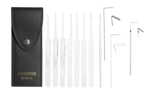 SouthOrd MPXS-11 – Set di grimaldelli da 11 pezzi – Set professionale con custodia in pelle