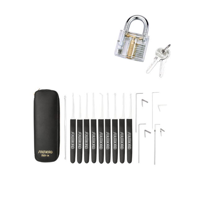 Set di grimaldelli SouthOrd PXS-14 con lucchetto per esercitazioni trasparente!