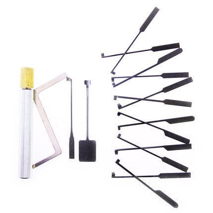 Set di grimaldelli Goso a 17 pezzi per serrature dimple – Incluso lucchetto per esercitazioni trasparente (principiante)